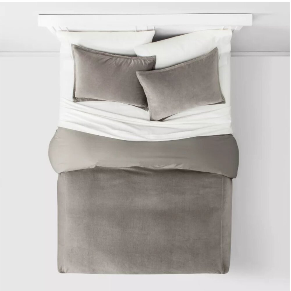NWT Full/Queen - Gray Velvet Duvet cover and sham set Threshold